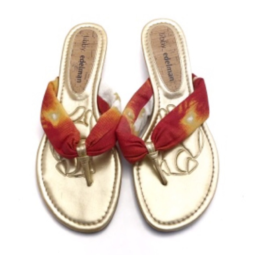 Libby Edelman Chiffon Gold Red Thong Sandals